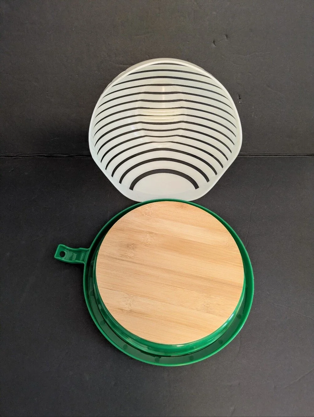 Salad Cutter Bowl Green Plastic Bamboo Board